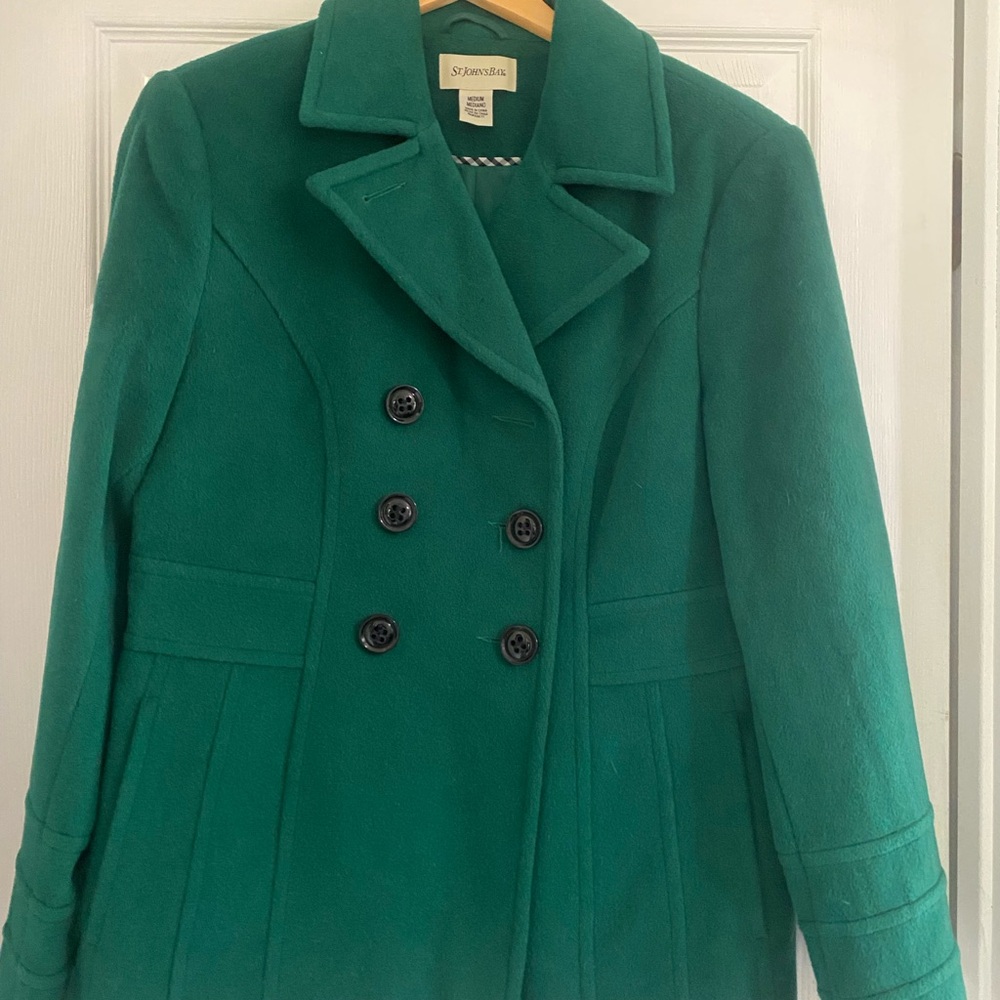 St. John's Bay Green Double-Breasted Pea Coat